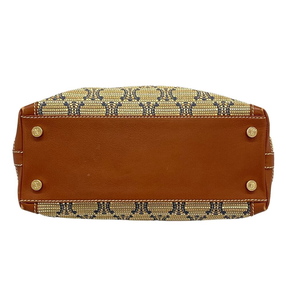 Celine Paris Macadam Handbag Beige Brown Dark Navy Jacquard Leather - Picture 5 of 15